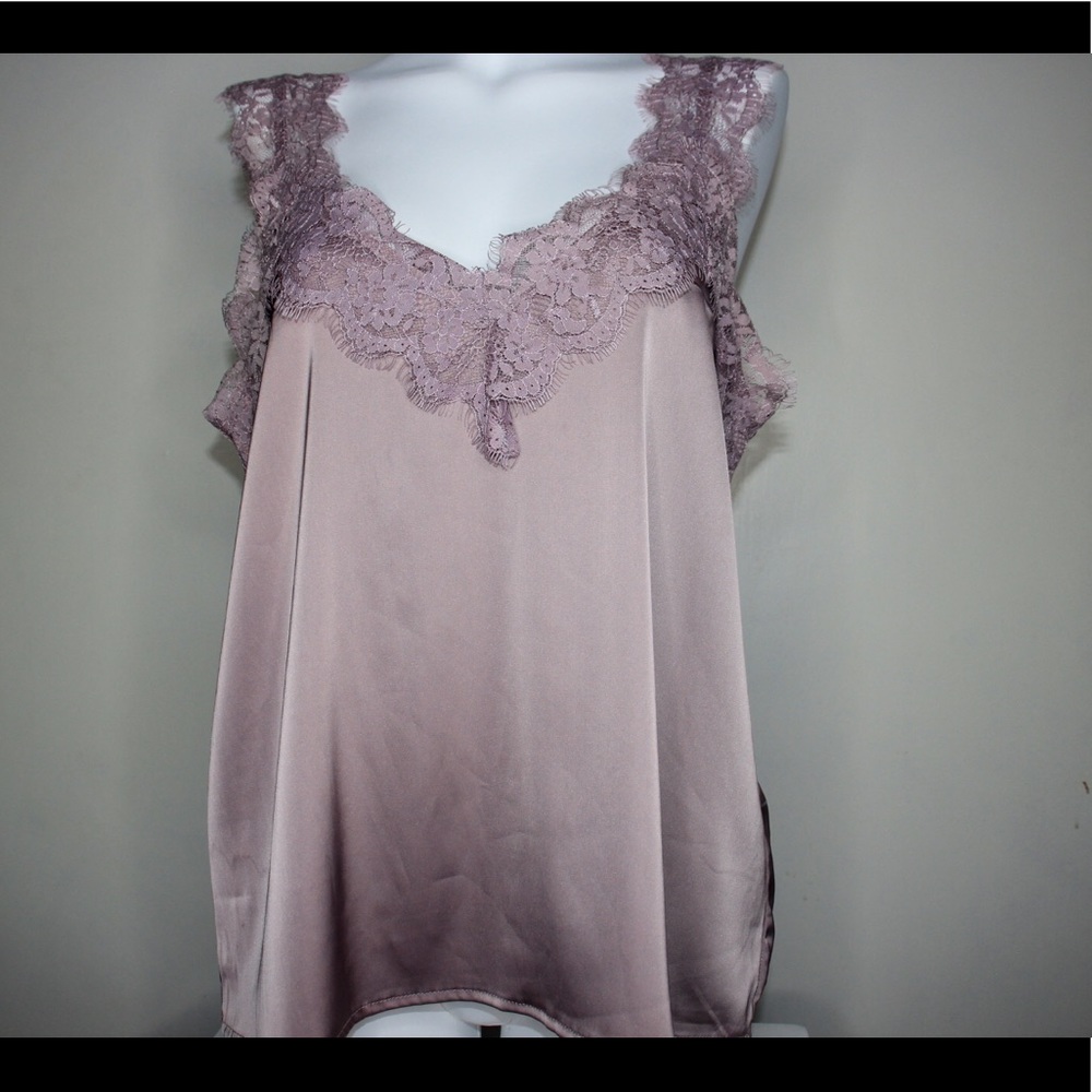Brand new silky top purple lace detail neckline